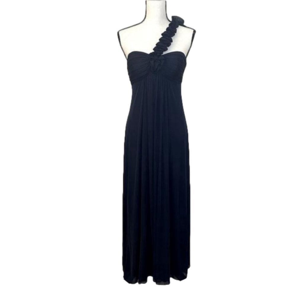 Betsy & Adam Navy One Shoulder Ruffled Formal Dress Size 6